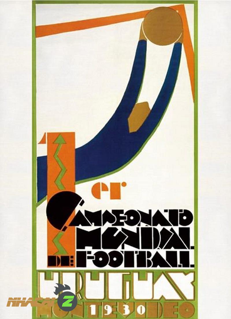 Poster World Cup được tổ chức lần đầu tiên tại Uruguay với hình ảnh và màu sắc đơn giản nhưng vô cùng bắt mắt